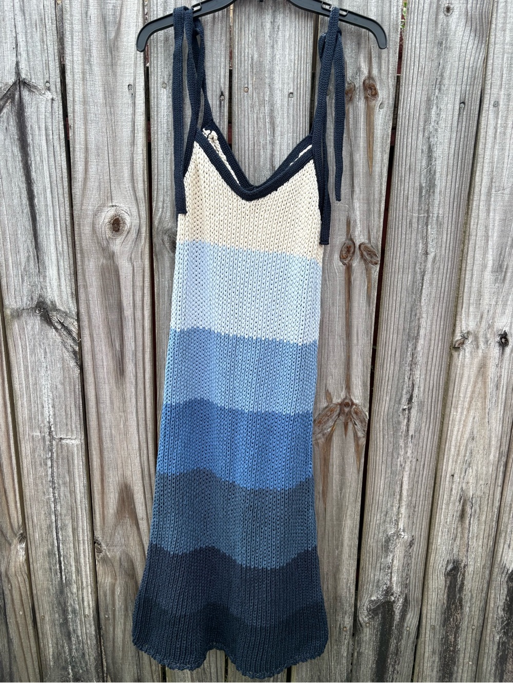 Zara Striped Knit Maxi Dress in Navy, Light Blue & Cream